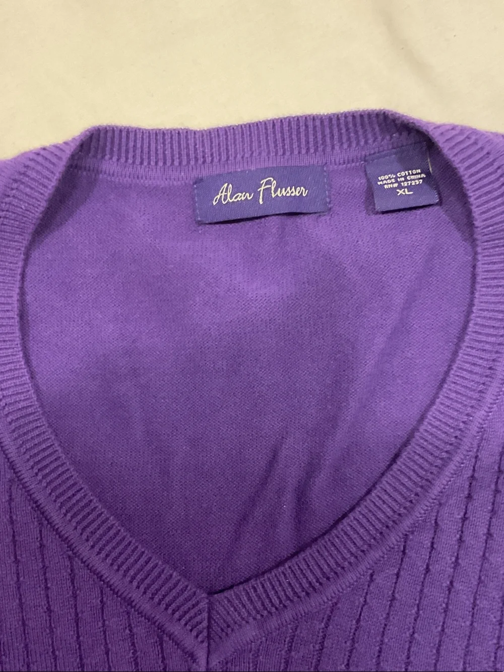 Alan Flusser Violet Ribbed V‑Neck Sweater Vest